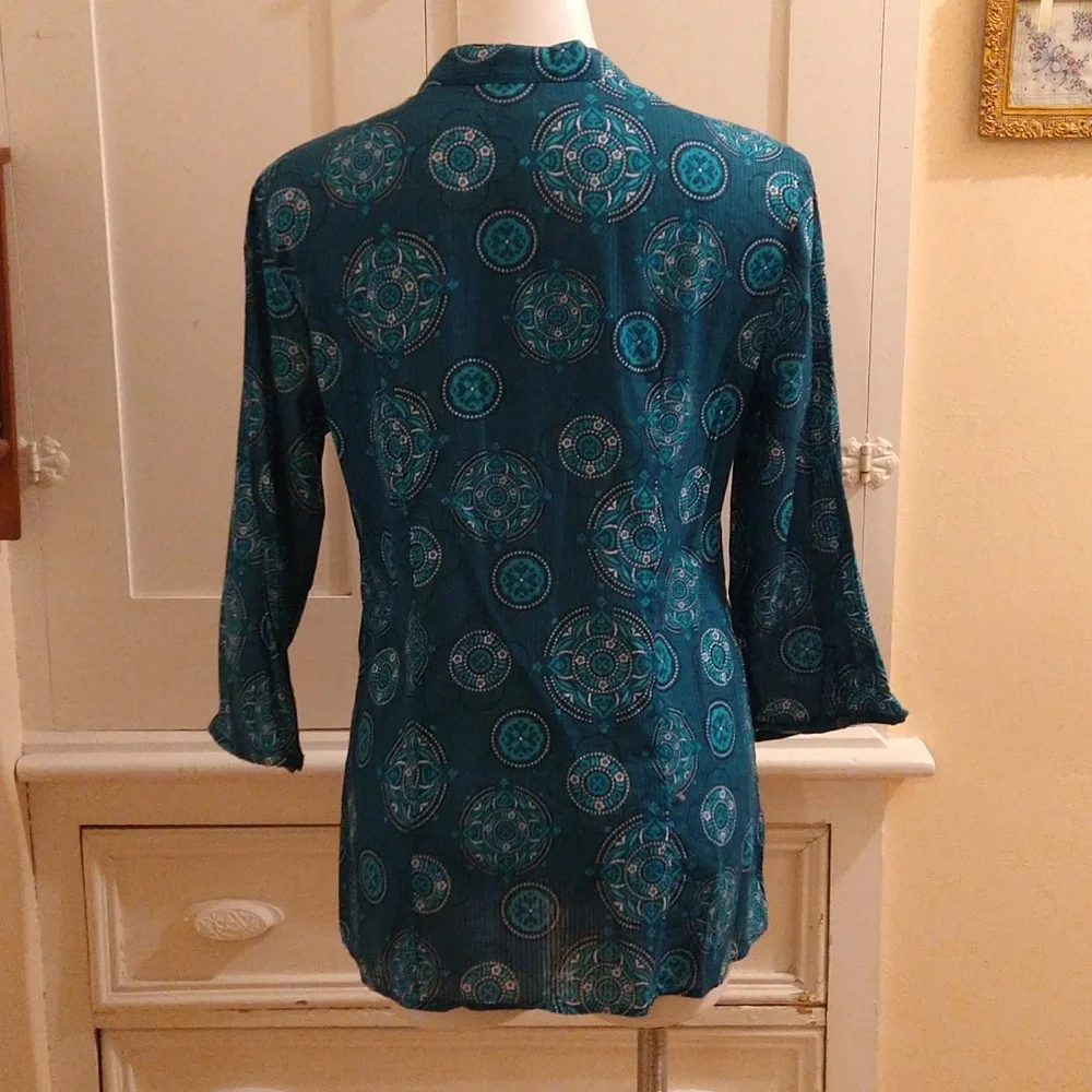 Christopher and Banks turquoise print cotton top Sz XL - Picture 4 of 10